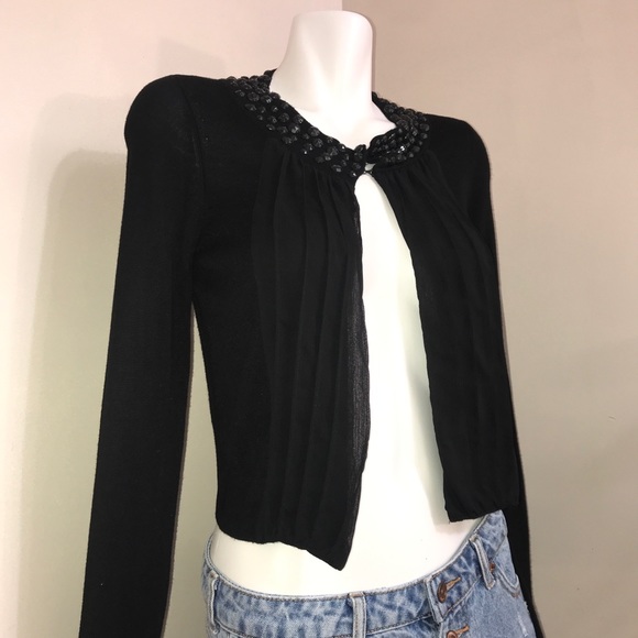 Esprit Black Bejewelled Black Rayon Crop Cardigan - Picture 2 of 12